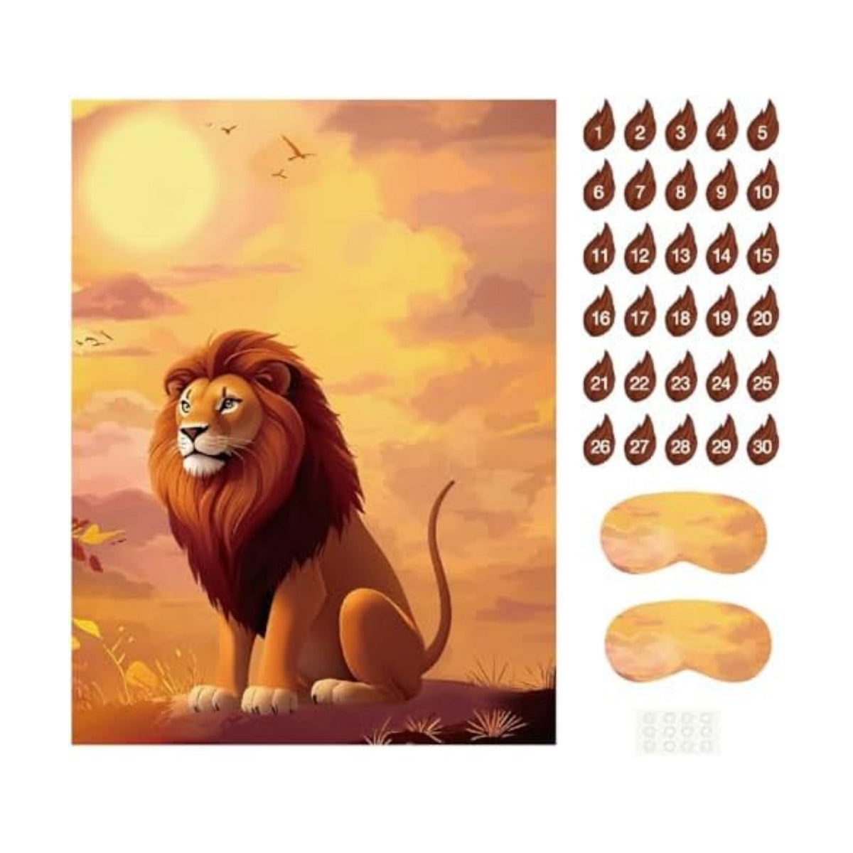 PLULON Pin The Tail on The Lion Safari Party Game for Kids, Birthday Games Big Poster with Tail Stickers for Zoo Animal Lion Party Favors Decorations Boys Birthday Jungle Party Supplies