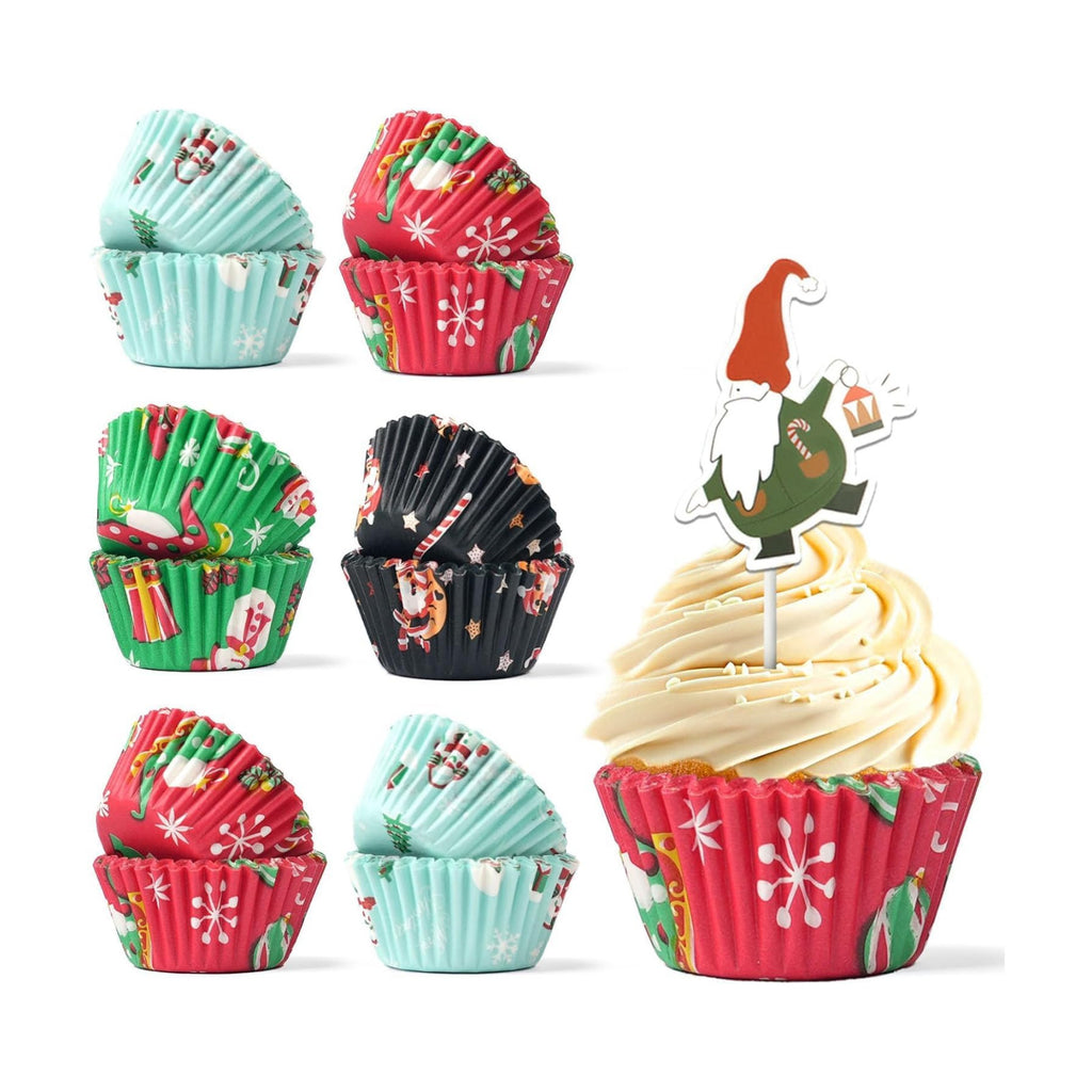 Bake Choice 400 Pcs Christmas Cupcake Liners with 12 Pcs Cupcake Toppers, Mini Cupcake Liners, Mini Muffin Liners for Xmas Party, Baby Shower, Christmas Holiday, Birthday Party