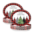 50Pcs Christmas Buffalo Plaid Tree Oval Plates 11 Inch Red and Black Checkered Party Supplies Merry Christmas Disposable Dinnerware Plates Xmas Serving Tray for Winter Holiday Party Decorations