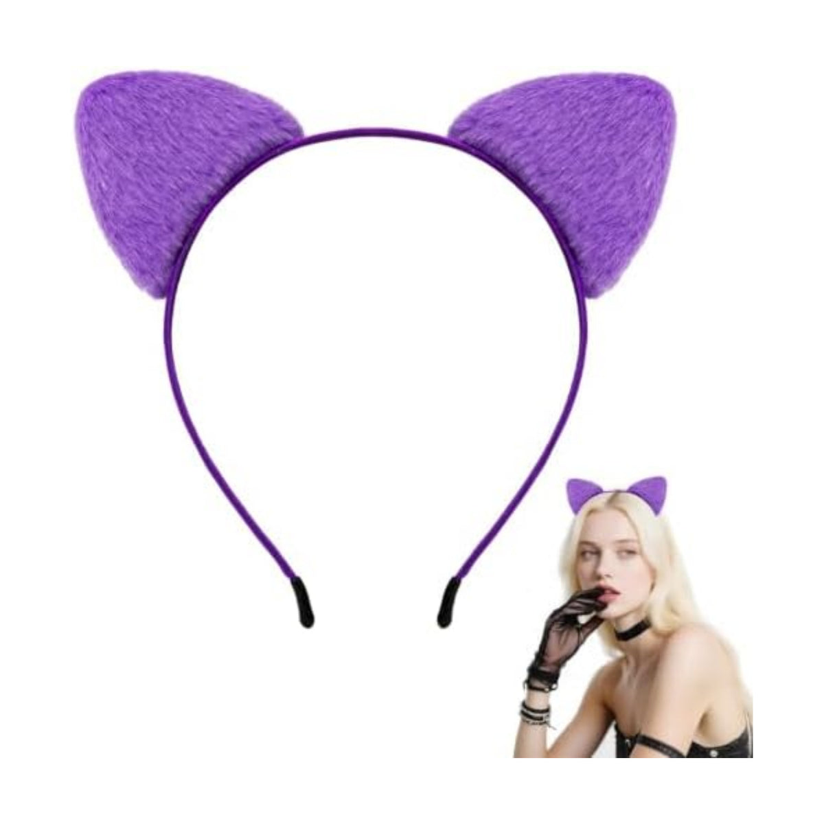 Furry Black Cat Ears Headband Costume Accessories Women Halloween Cosplay