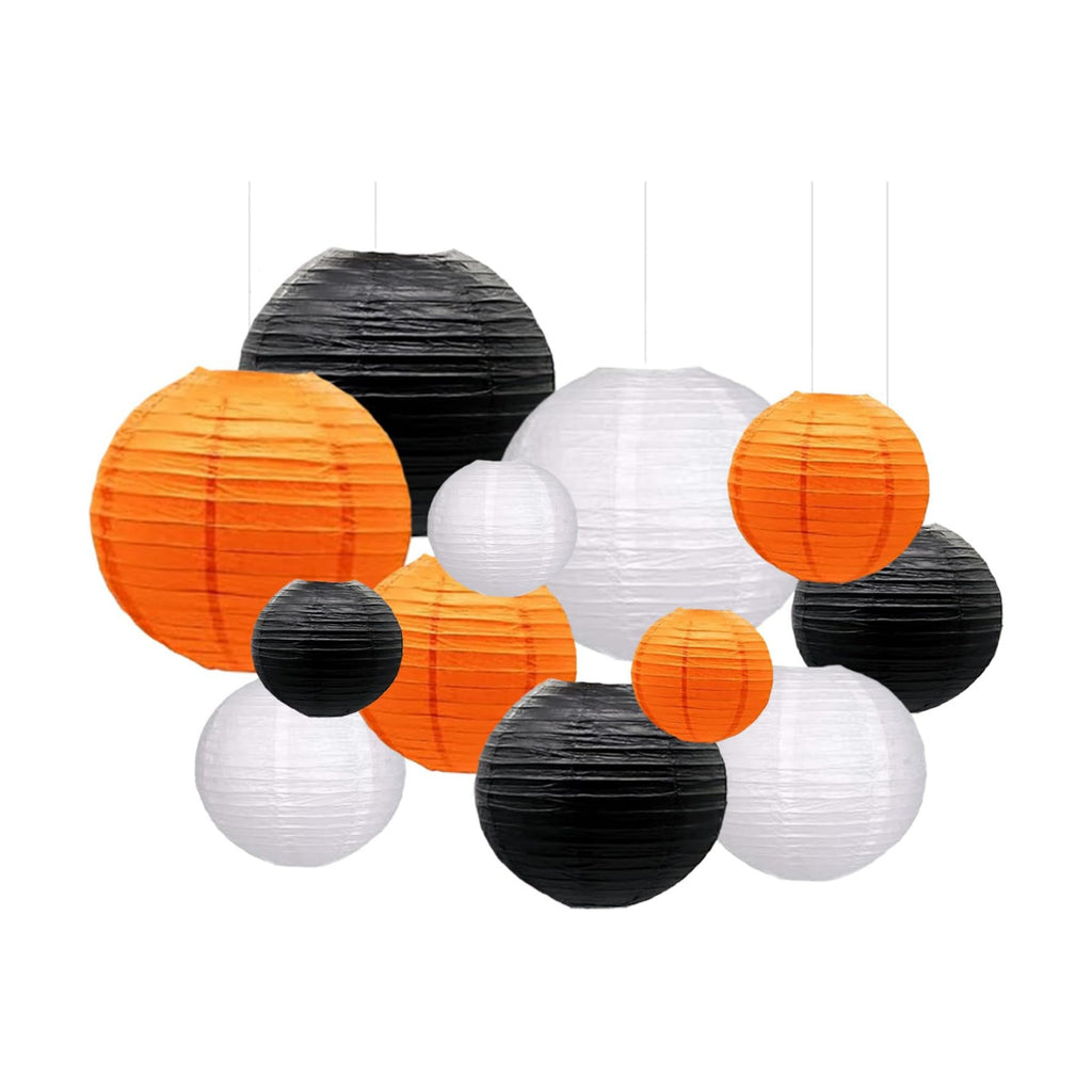 Orange Black White Paper Lanterns Decorative 12pcs Halloween Hanging Decorations for Graduation Thanksgiving Birthday Party Decorations