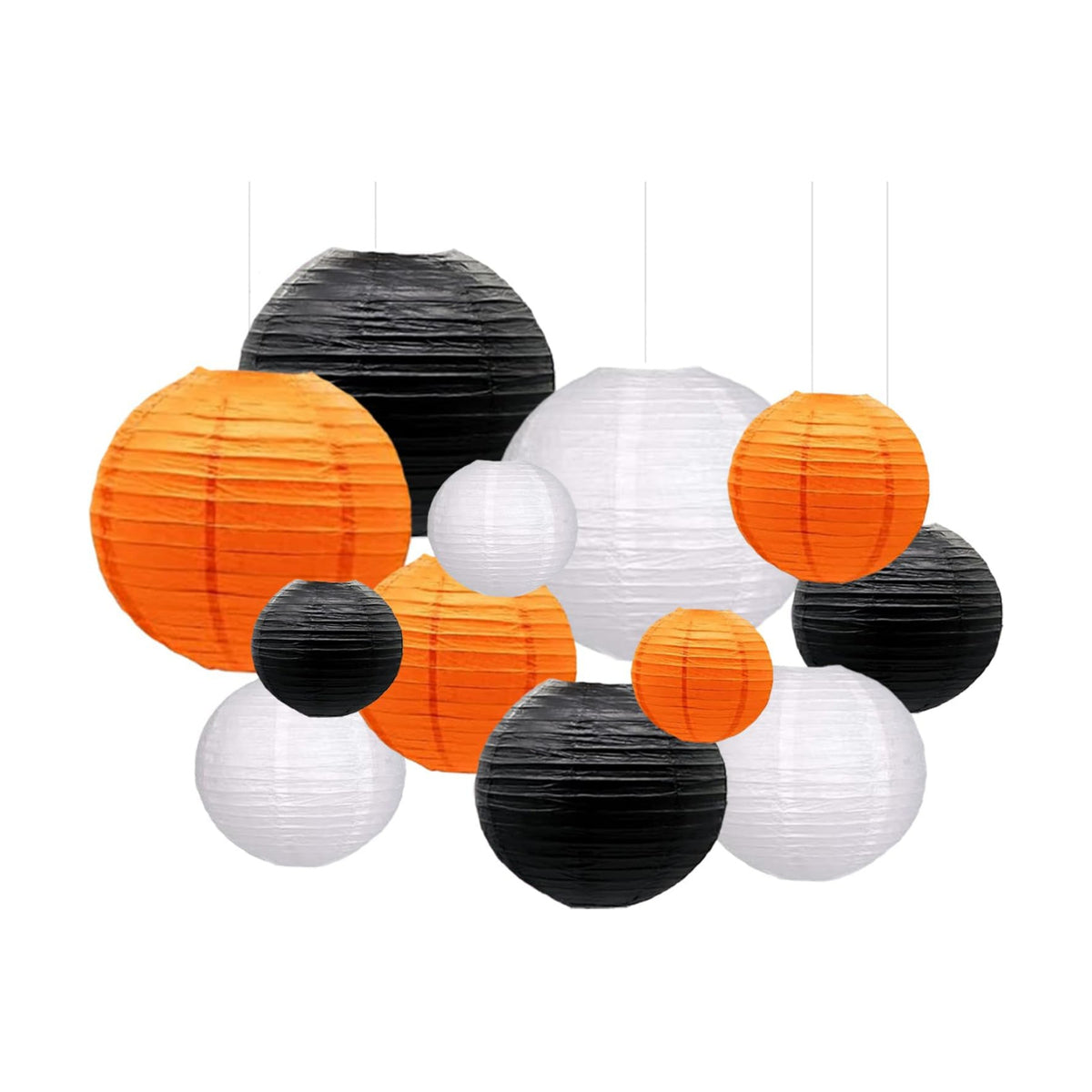 Orange Black White Paper Lanterns Decorative 12pcs Halloween Hanging Decorations for Graduation Thanksgiving Birthday Party Decorations