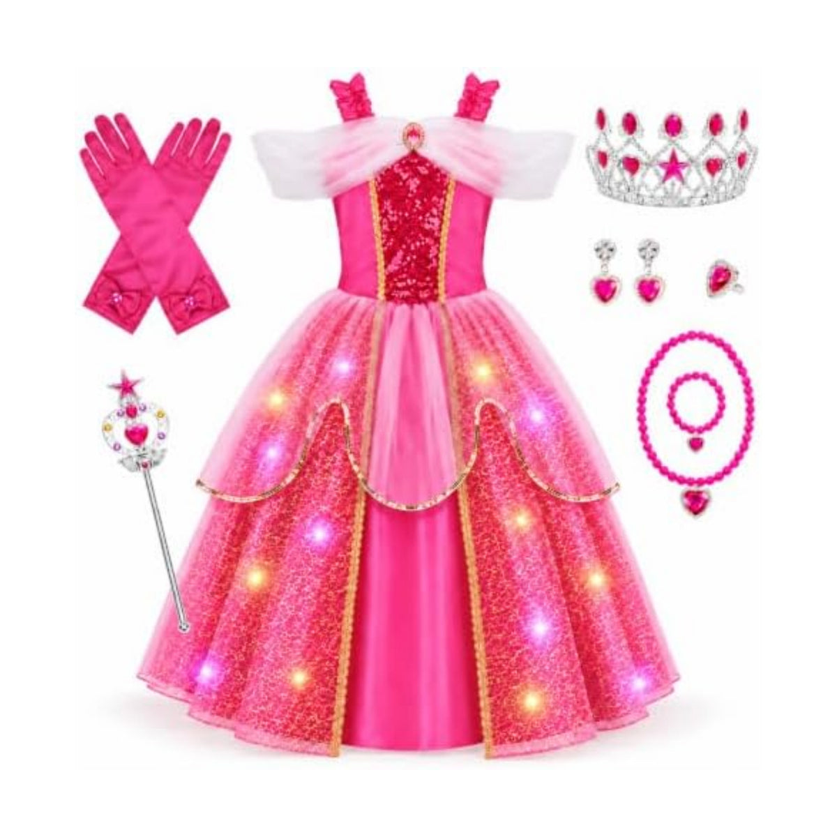 Meland Light Up Princess Dress for Girls Ages 3-10, Halloween Costume Party