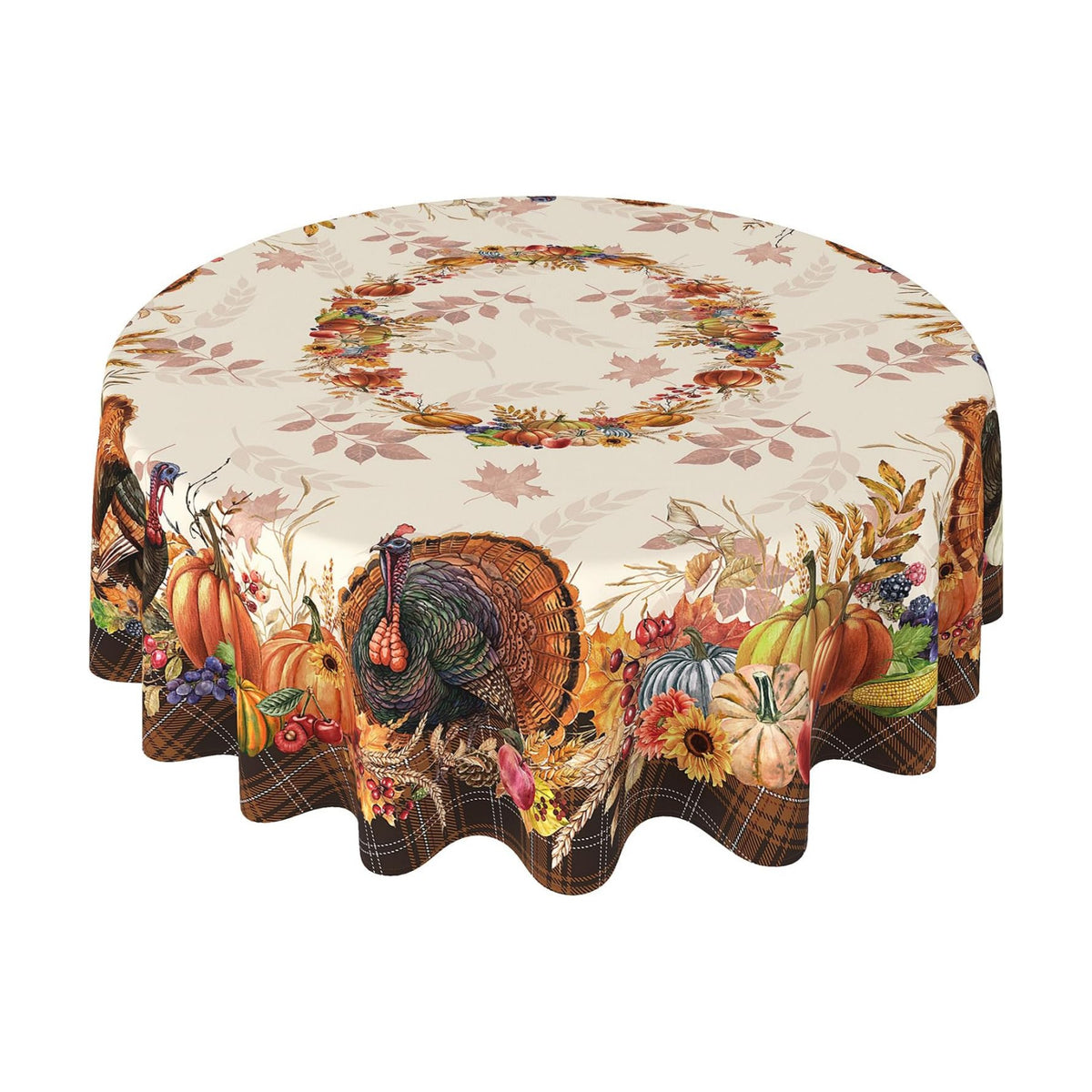 Thanksgiving Tablecloth Round 60 Inch, Stain Resistant Machine Washable Fabric Polyester Turkey Harvest Table Cloth Round Thanksgiving Tablecloth Table Cover for Kitchen Dining Party