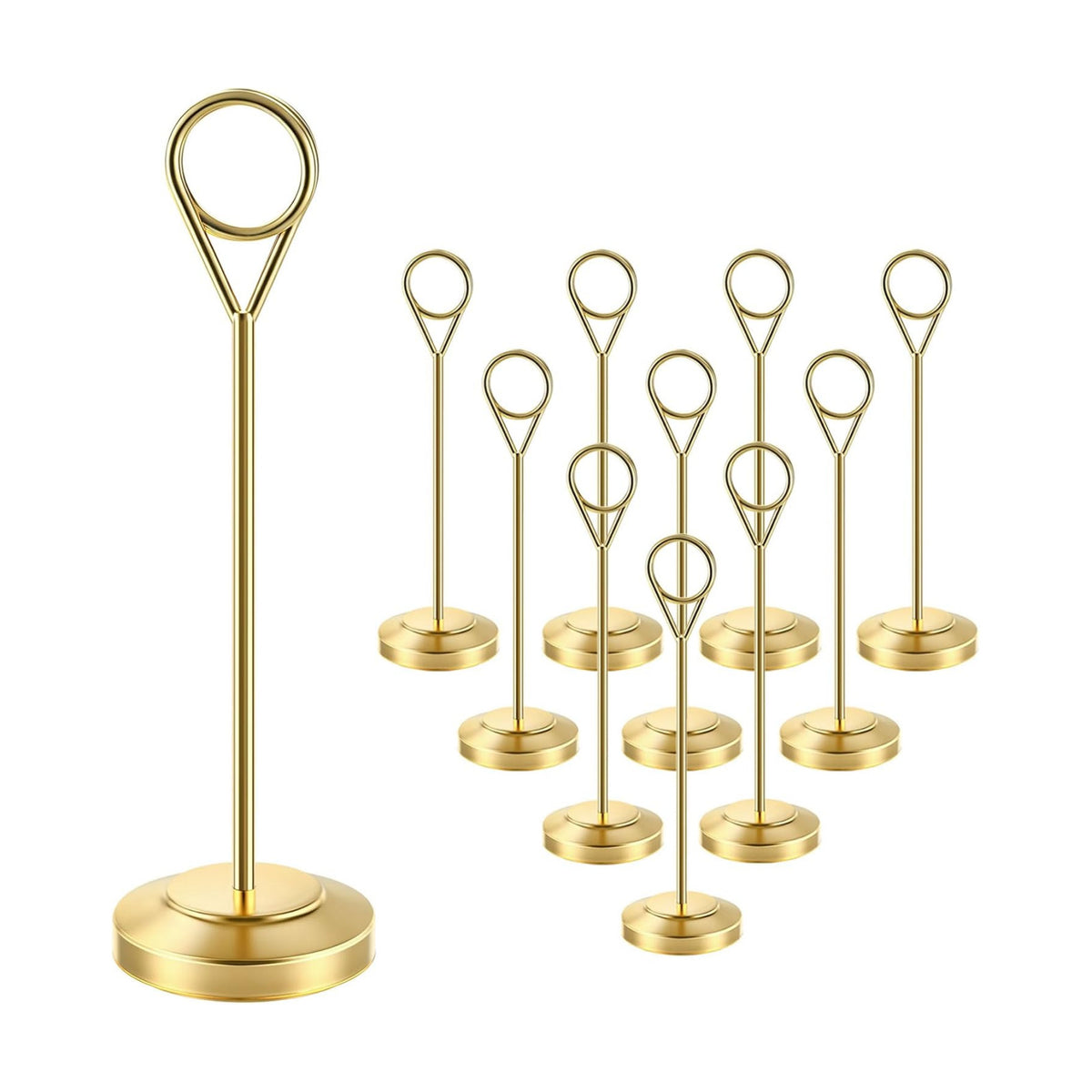 Radezon 12 Pcs Gold Table Number Holders, 6 Inch Tall Place Card Holders for Table, Sturdy Photo Picture Holders with Anti-Tip Base for Wedding Reception, Party, and Event Centerpiece