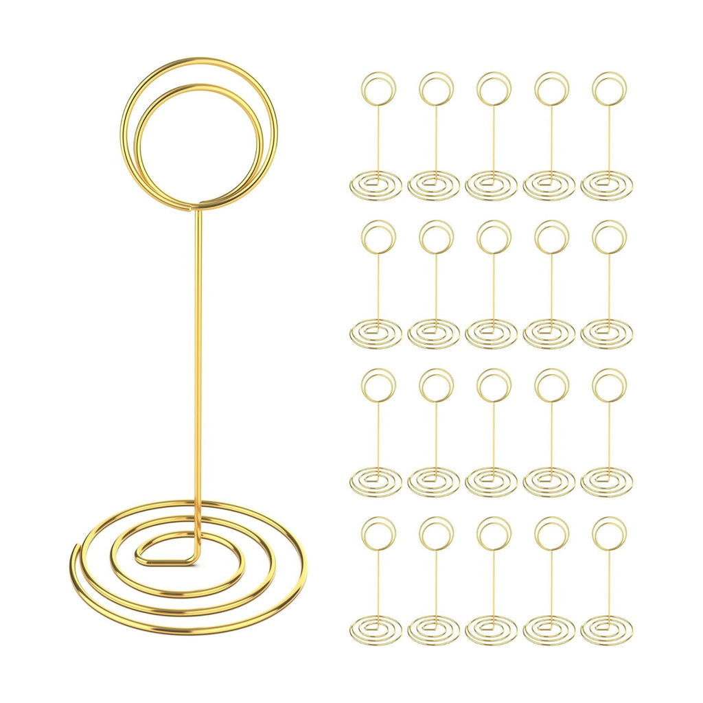 Radezon 20 Pcs Gold Table Number Holders, 6-Inch Place Card Holders With Widened Base, Wire Photo Stands for Tables, Name Menu Clips for Wedding Reception, Centerpieces and Events