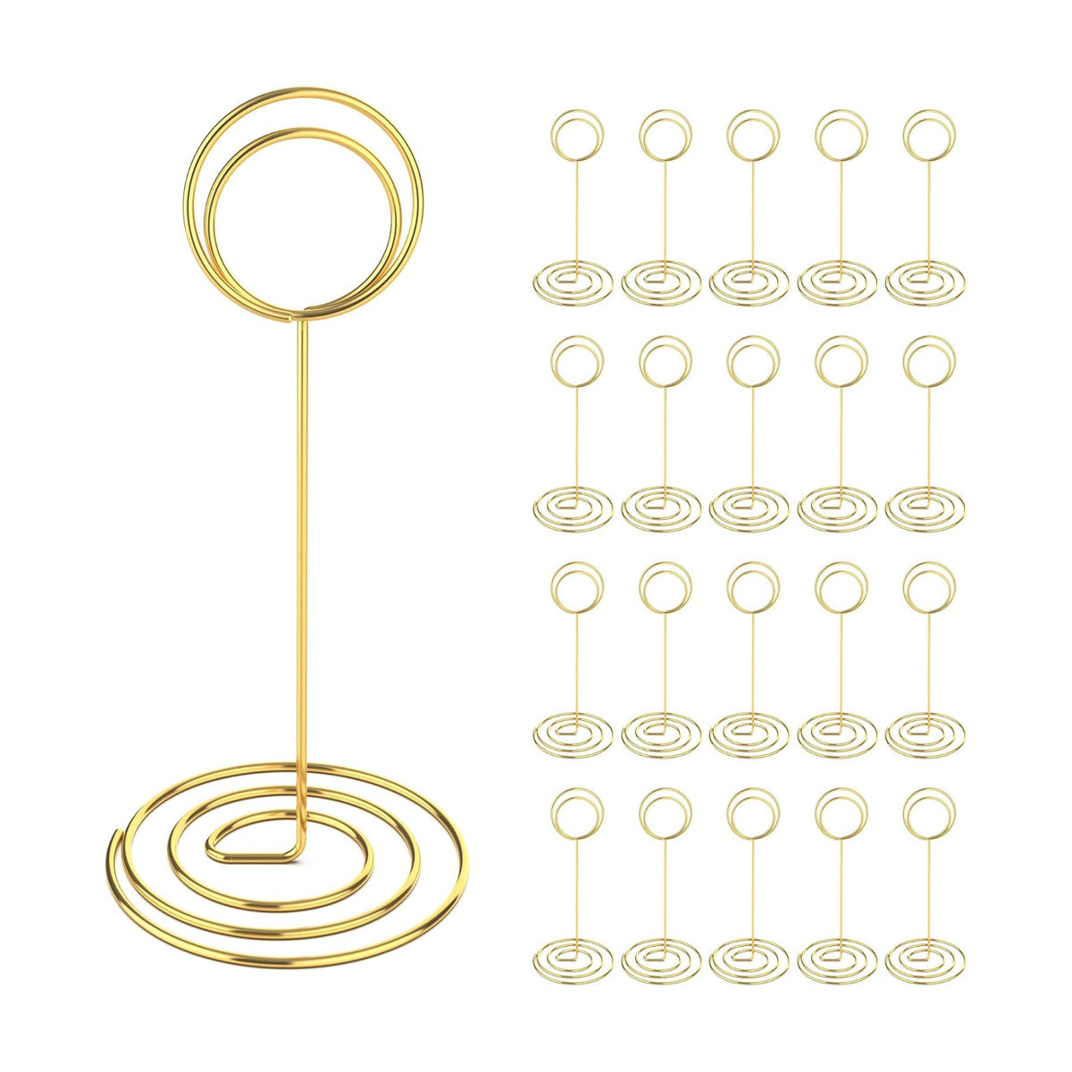 Radezon 20 Pcs Gold Table Number Holders, 6-Inch Place Card Holders With Widened Base, Wire Photo Stands for Tables, Name Menu Clips for Wedding Reception, Centerpieces and Events