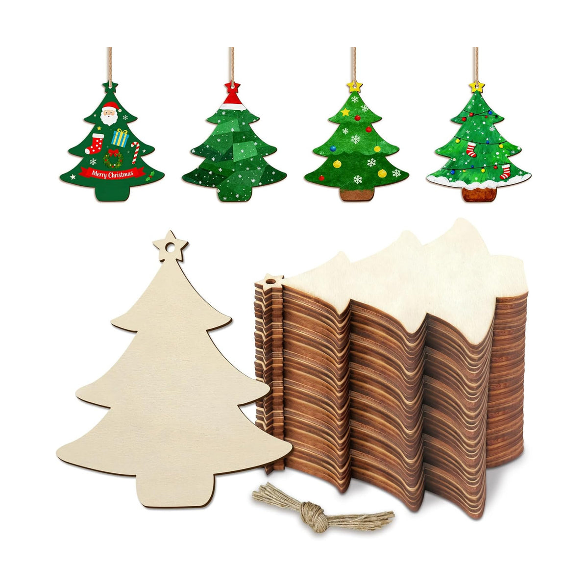 36 Pack Wood Christmas Tree Cutouts, Wooden Xmas Tree Ornaments to Paint
