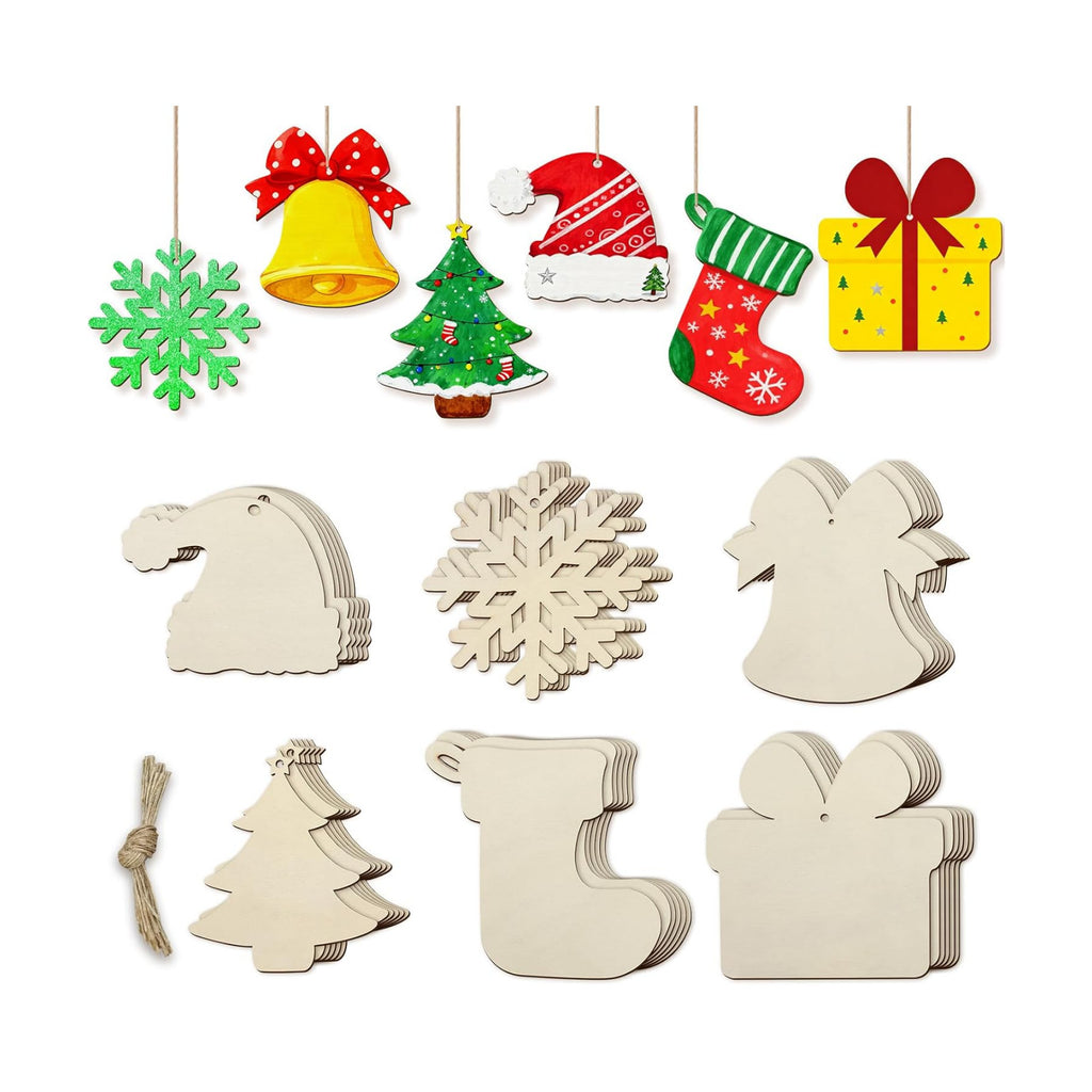 36 Pcs Unfinished Wooden Christmas Ornaments Tree Ornaments