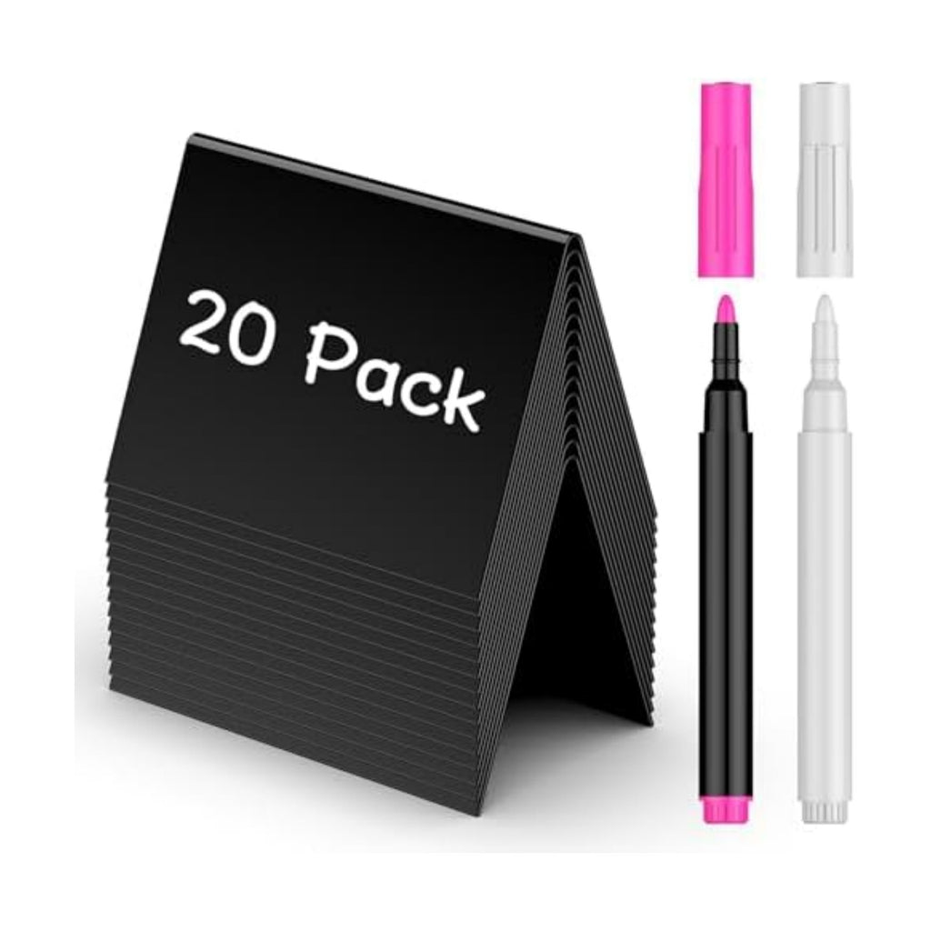 Uniclife 20 Pack Mini Chalkboard Signs for Food, Small Chalkboard Signs with Chalk Markers, Reusable Glossy PVC Food Signs Food Labels for Party Buffet Wedding, Blackboard Place Cards Table Signs