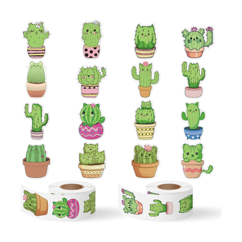 Eartim Cactus Cat Sticker Rolls Waterproof Self-Adhesive Decorative Decals