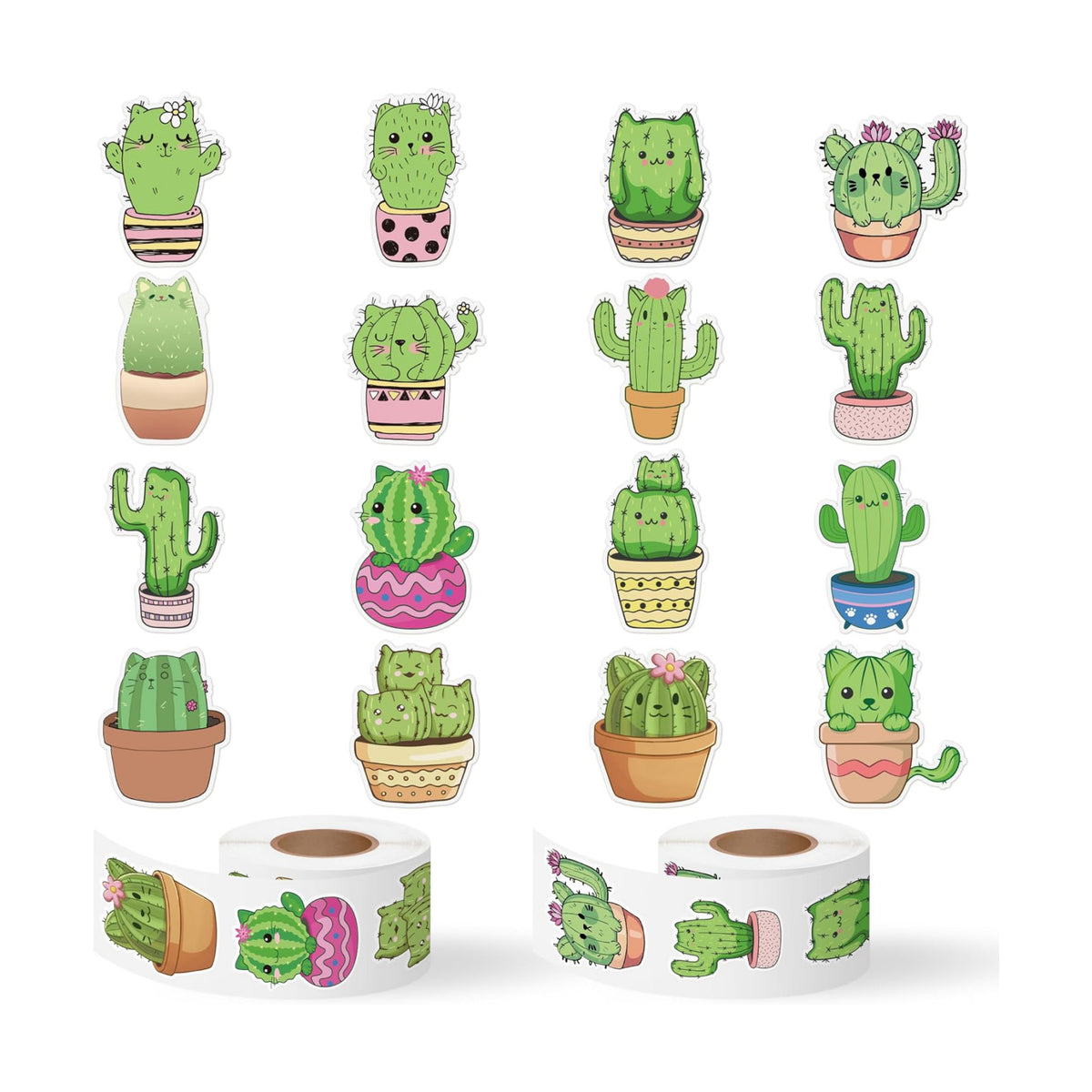 Eartim Cactus Cat Sticker Rolls Waterproof Self-Adhesive Decorative Decals