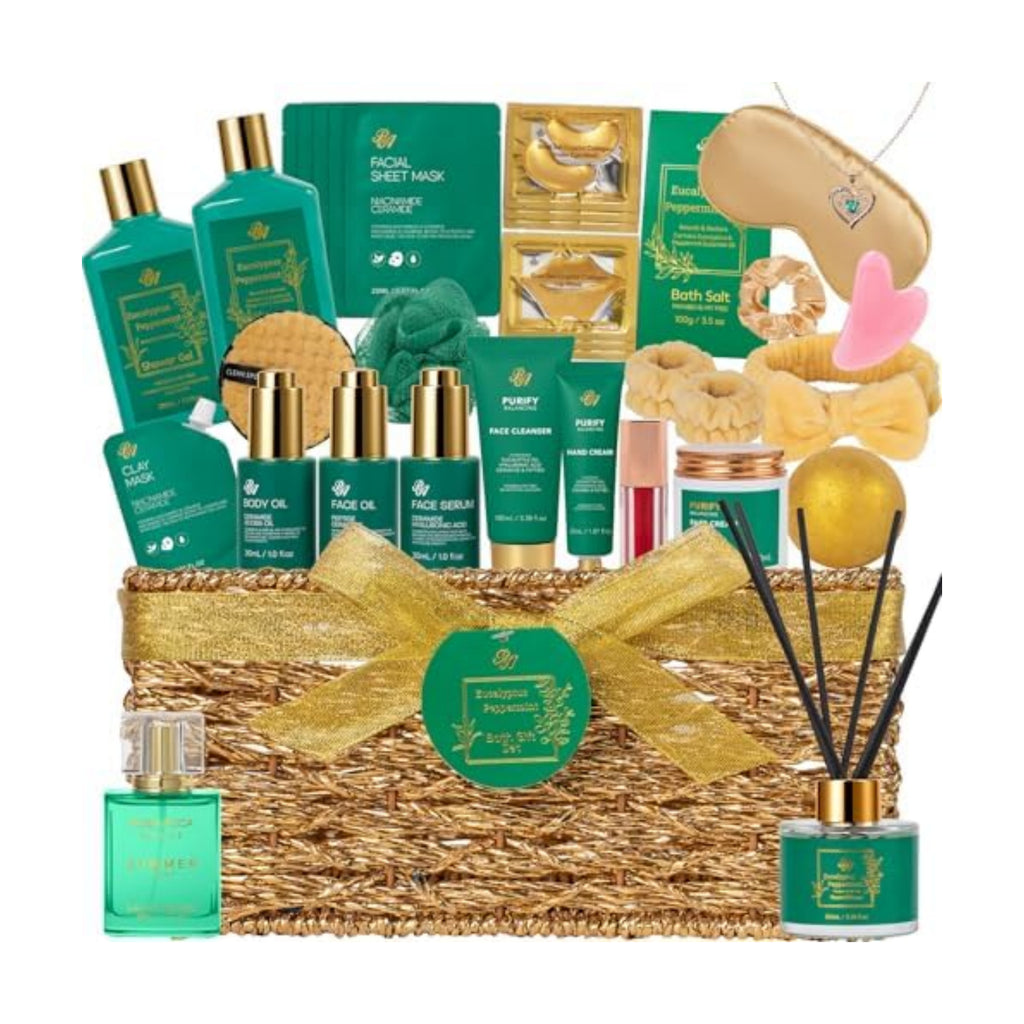 35 Pcs Gifts for Women, Eucalyptus Bath & Body Gift Basket, Self-Care Set