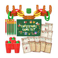 Lunmon 154 Pcs Christmas Games Set Fun Xmas Families Trivia Games Cards Inflatable Reindeer Antler Dice Ring Toss Pencils for Stocking Stuffers Gifts Holiday Birthday Party Activities Favors(Rustic)
