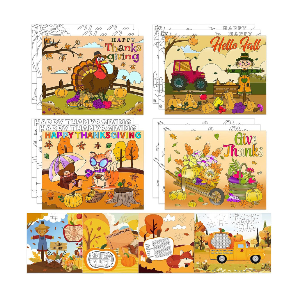 Thanksgiving Coloring Placemats - 16 Set Double-Sided Turkey Table Mat Thanksgiving Disposable Paper Placemats Fall Thanks Giving Activities Arts and Crafts Game for Party Favors