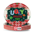 50PCS Christmas Ugly Sweaters Oval Paper Plates Merry Christmas Plates Tableware Decor Large 11inch Disposable Xmas Oval Paper Platter Decor for Xmas Holiday Party Winter Home Dinner Supplies