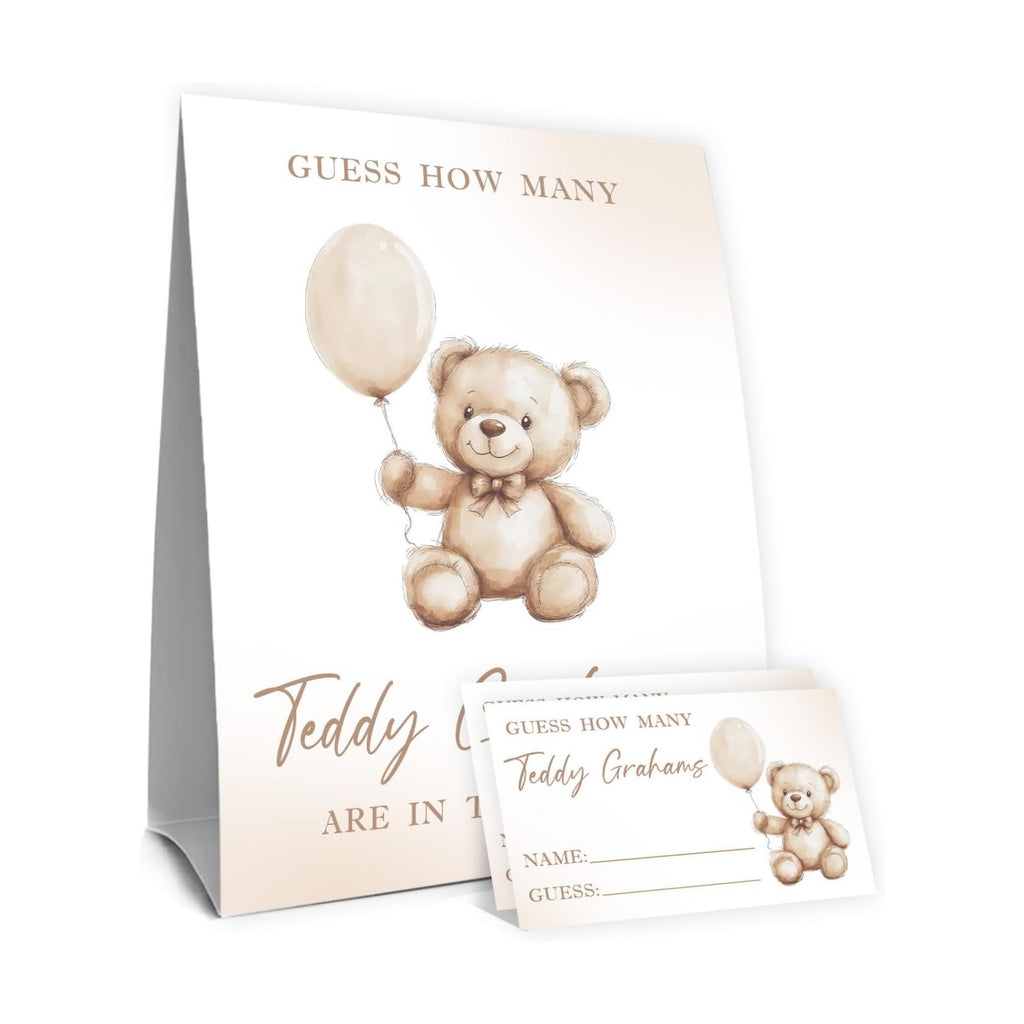 Teddy Bear Baby Shower Decorations, Guess How Many Grahams Games,30 Pcs Cards for Bear Themed Gender Reveal Party,Bear Topic Party Games Decor Supplies