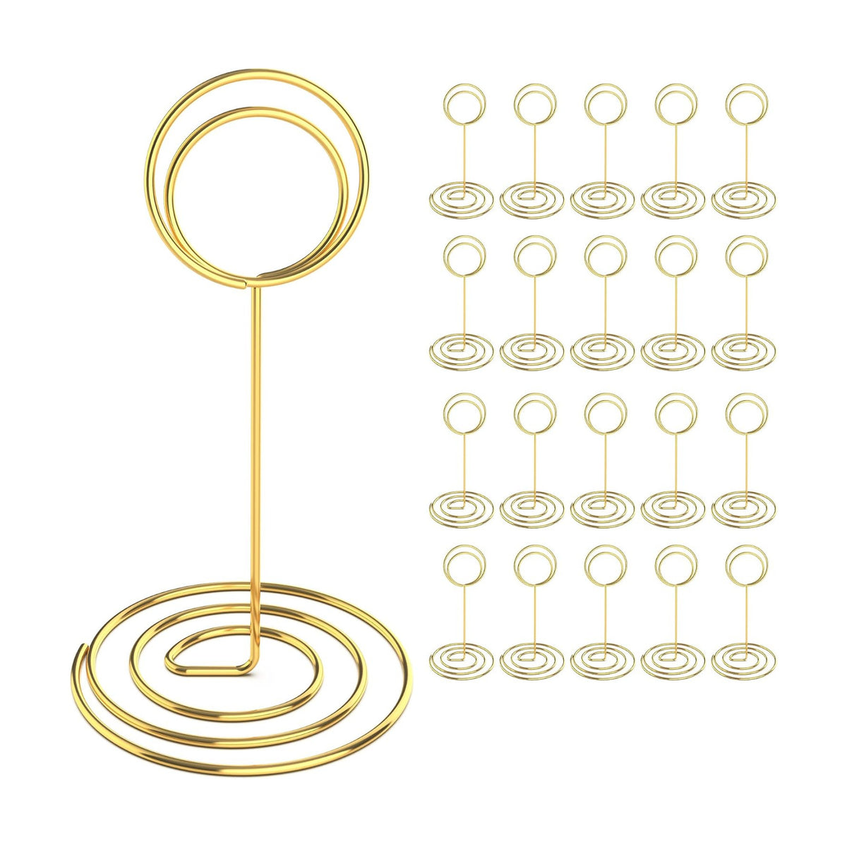 Radezon 20 Pcs Gold Table Number Holders, 5-Inch Place Card Holders With Widened Base, Wire Photo Stands for Tables, Name Menu Clips for Wedding Reception, Centerpieces and Events