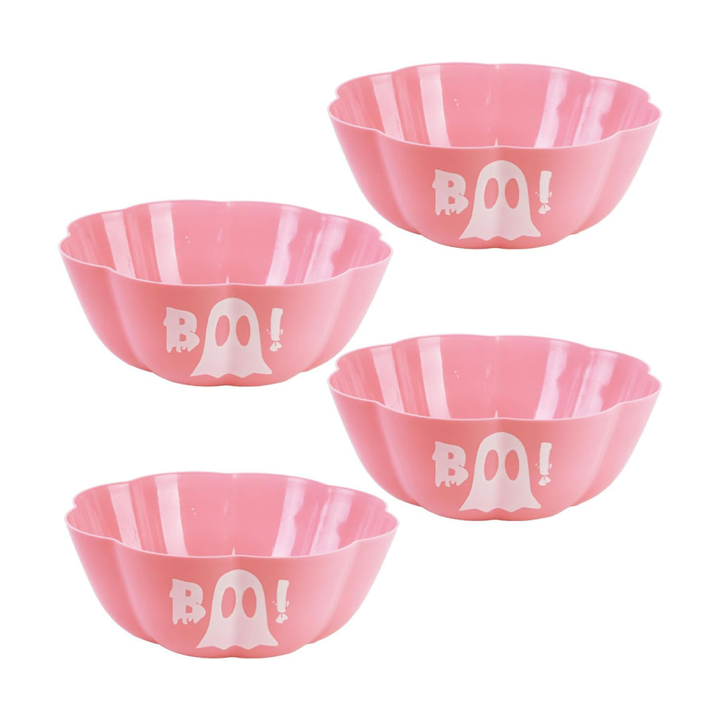 4 Pcs Large halloween candy bowl Trick or Treat Candy Bowl 11.6x4.3 Inch Reusable Plastic Pumpkin Bowl for Halloween Party Decor Supplies (Pink)
