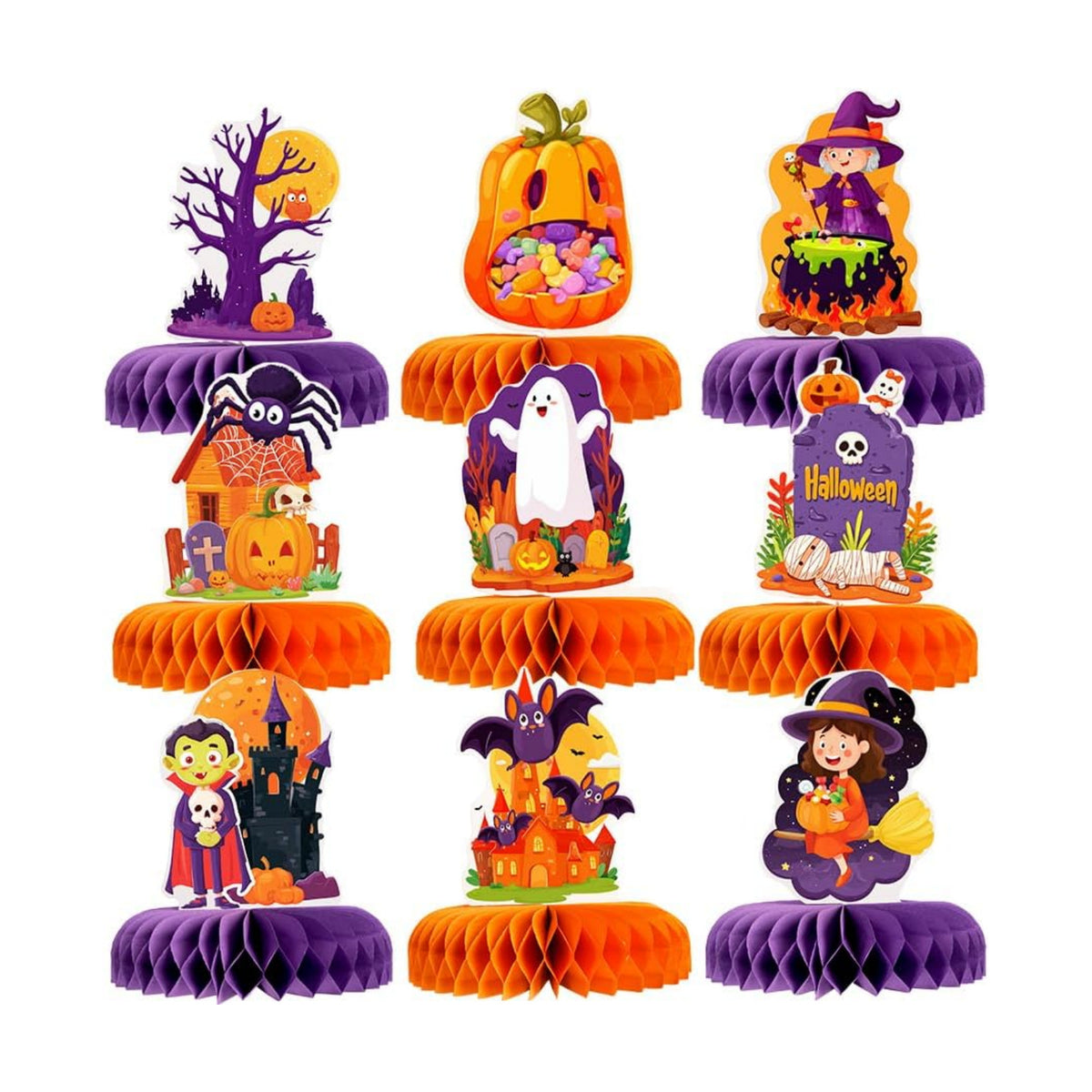 9 PCS Halloween Honeycomb Centerpieces Party Decor