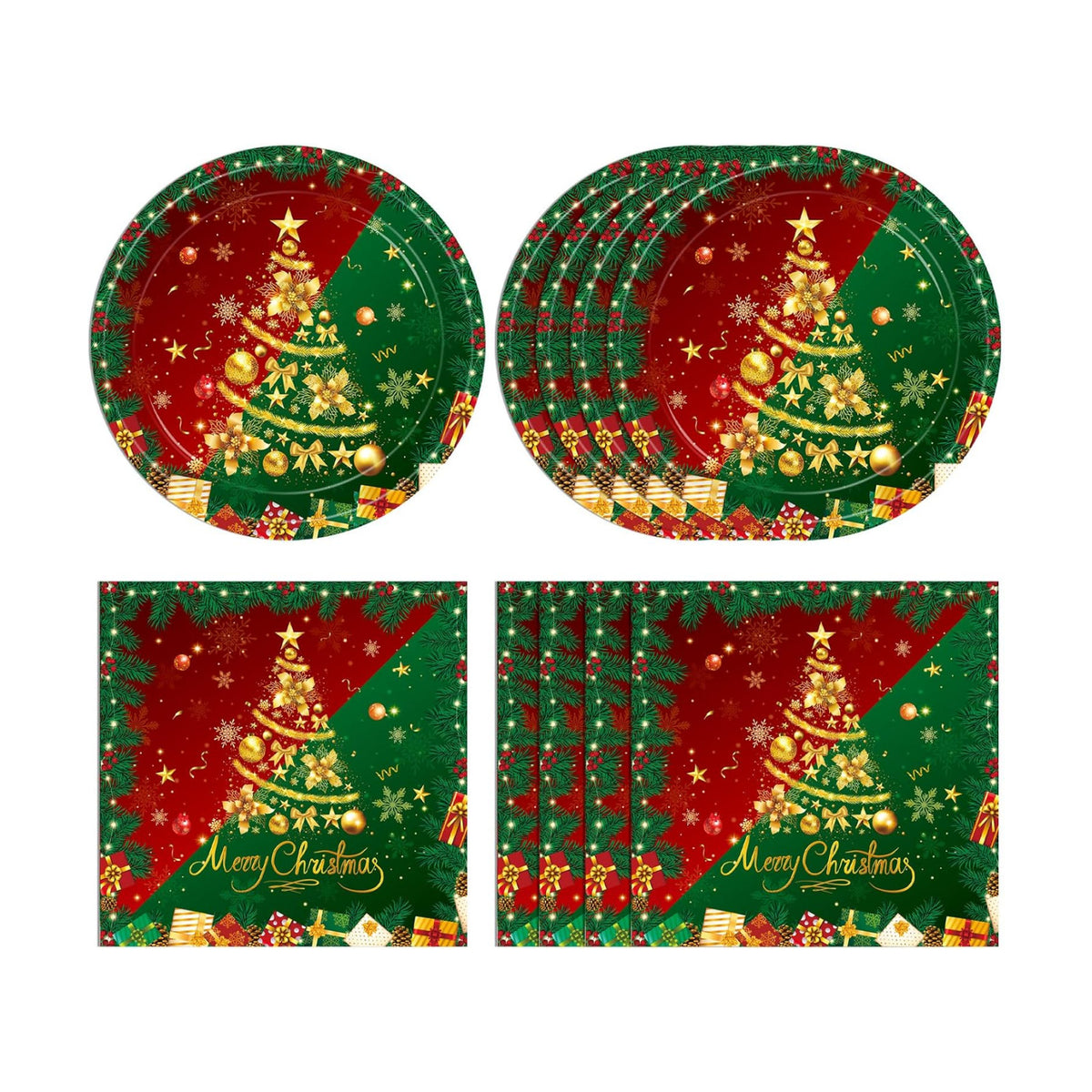 40 PCS Christmas Party Supplies,Gorgeous Christma Party supplies Tableware Set Include Christmas Paper Plates and Napkins for Xmas Tree Reindeer Snowflake Holiday,Serves 20 Guests