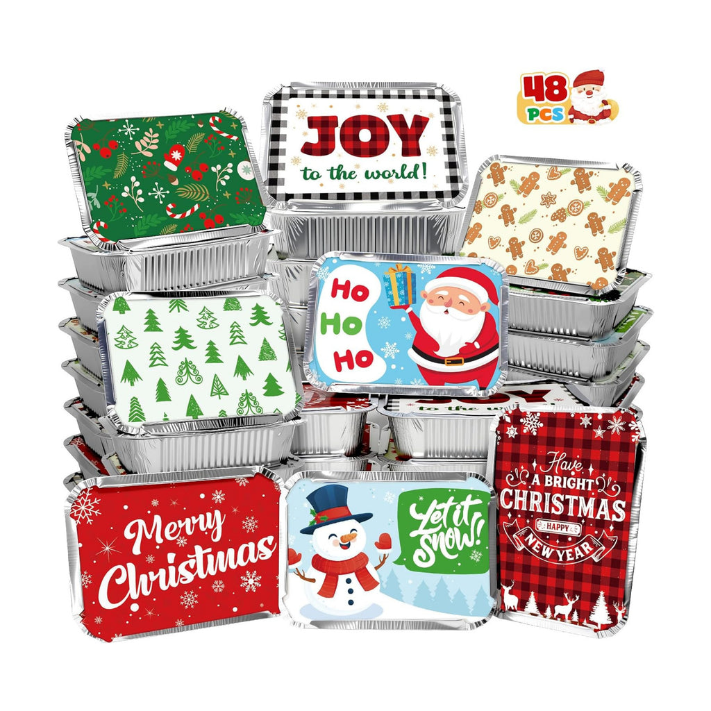 Tuzuaol 48 PCS Christmas Cookie Tins with Lid, Foil Treat Containers for Holiday Gift Giving Party Supplies Decorations and Disposable Food Storage