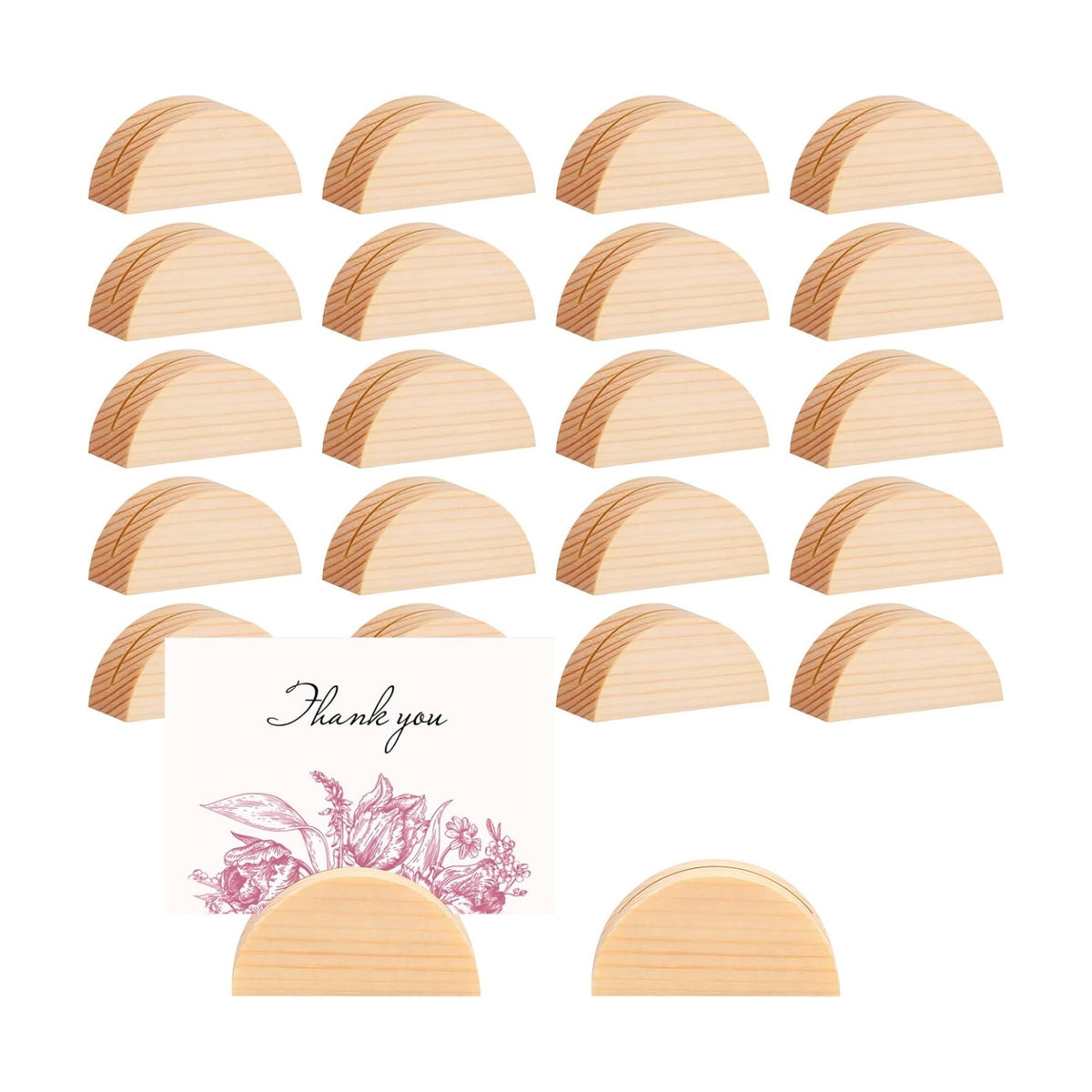 24Pcs Wood Table Number Stands, Wood Place Card Holders Include Traceless Adhesive Stickers, Semicircular Design Place Card Holders for Wedding, Ceremony, Birthday, Party, Events