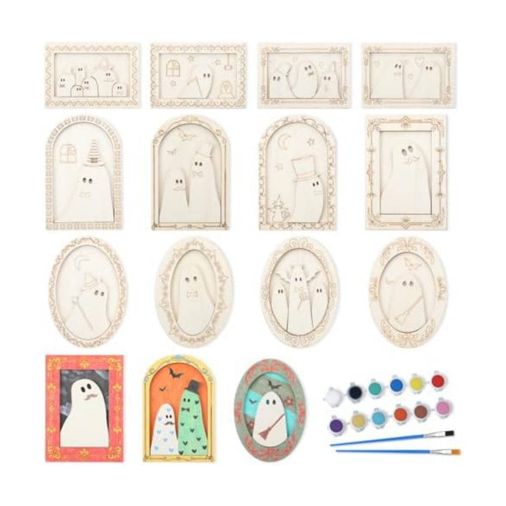 Simgoing 12 Set Adult Halloween Craft, Wood Ghost DIY Frame, Funny Style
