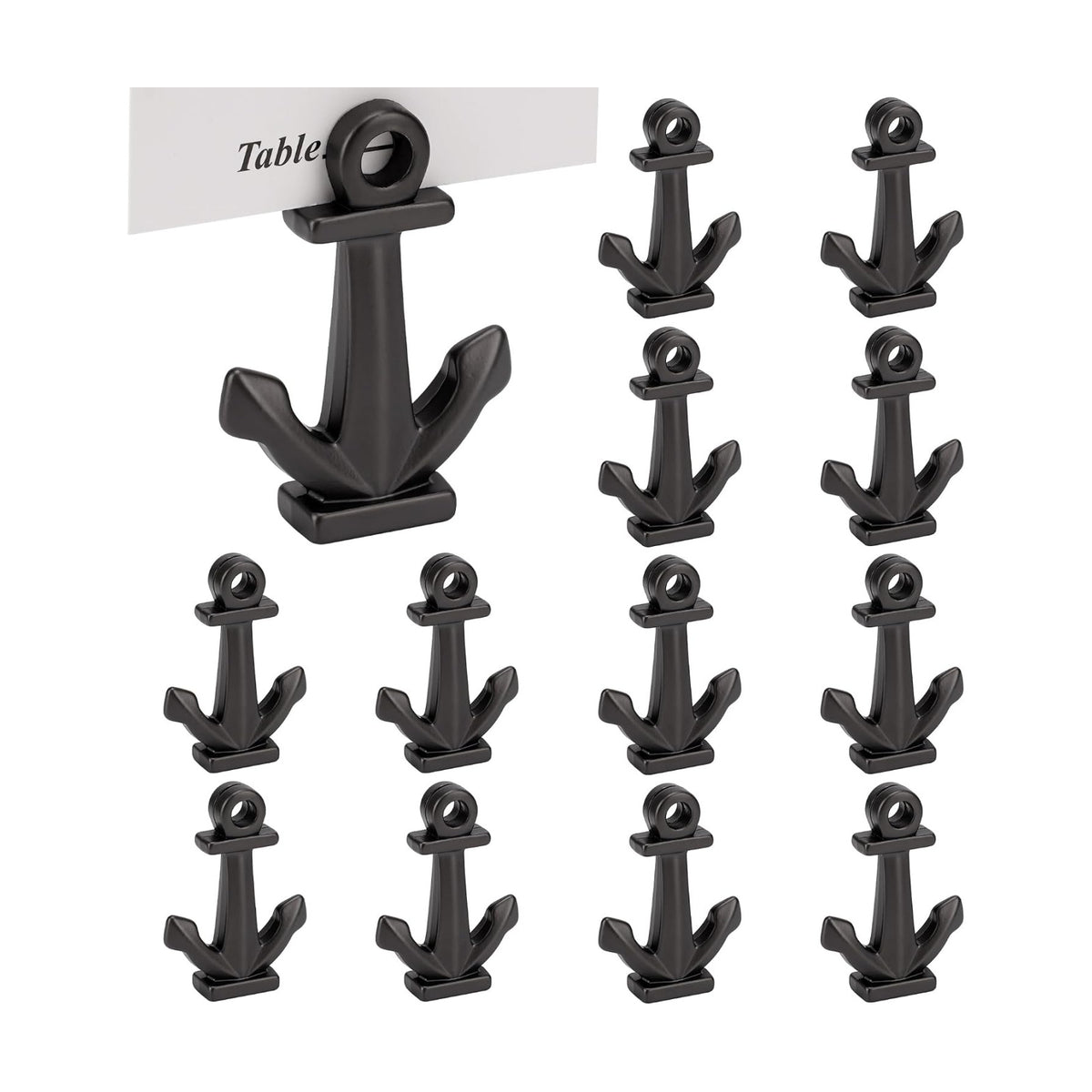 Nautical Anchor Place Card Holders, Set of 12, Metal Table Number Name Card Stands for Beach Wedding, Coastal Party, Reception, Dinner Table Decor, (Matte Black)