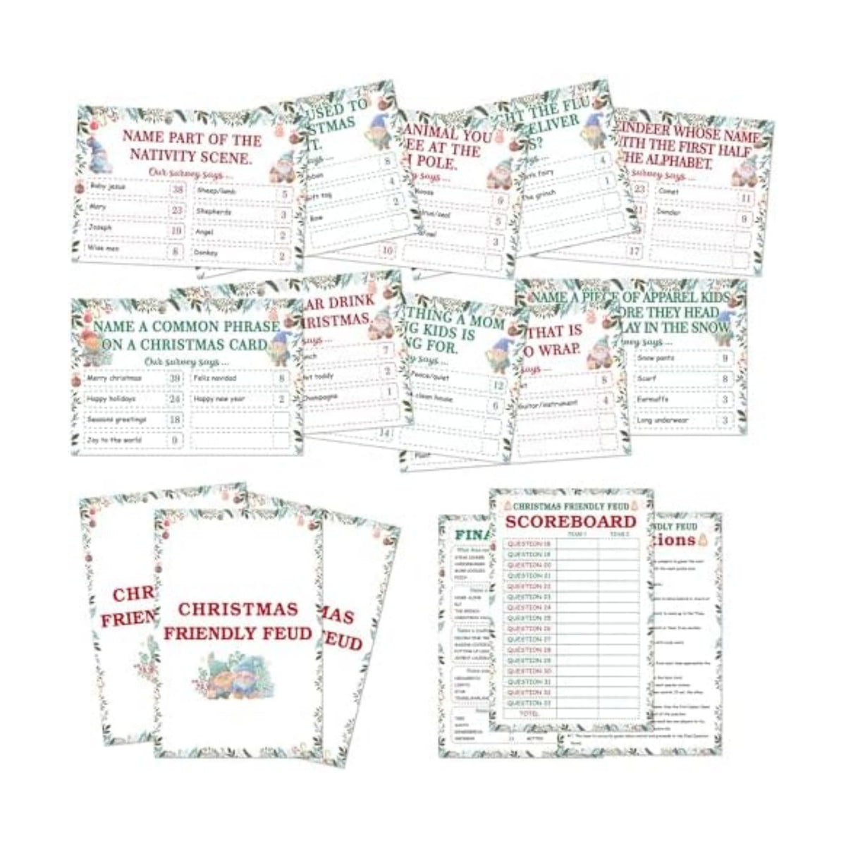 Christmas Friendly Feud Game, Friendly Christmas Party Games for Family Friends Large Groups, Funny Xmas Feud Quiz, Xmas Trivia Party Decoration for Winter Holiday -07