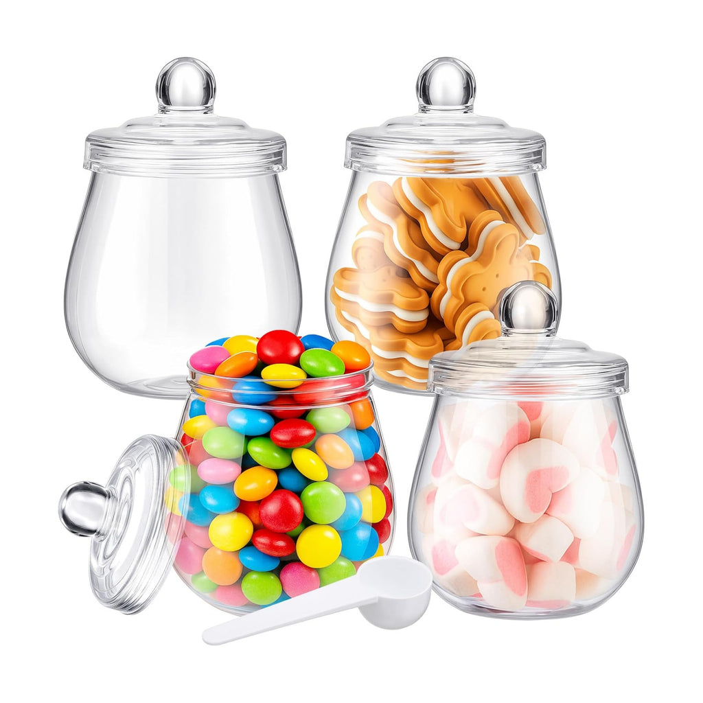 Nuogo 4 Pcs Plastic Candy Jars with Lid Unbreakable,Classic,16 oz