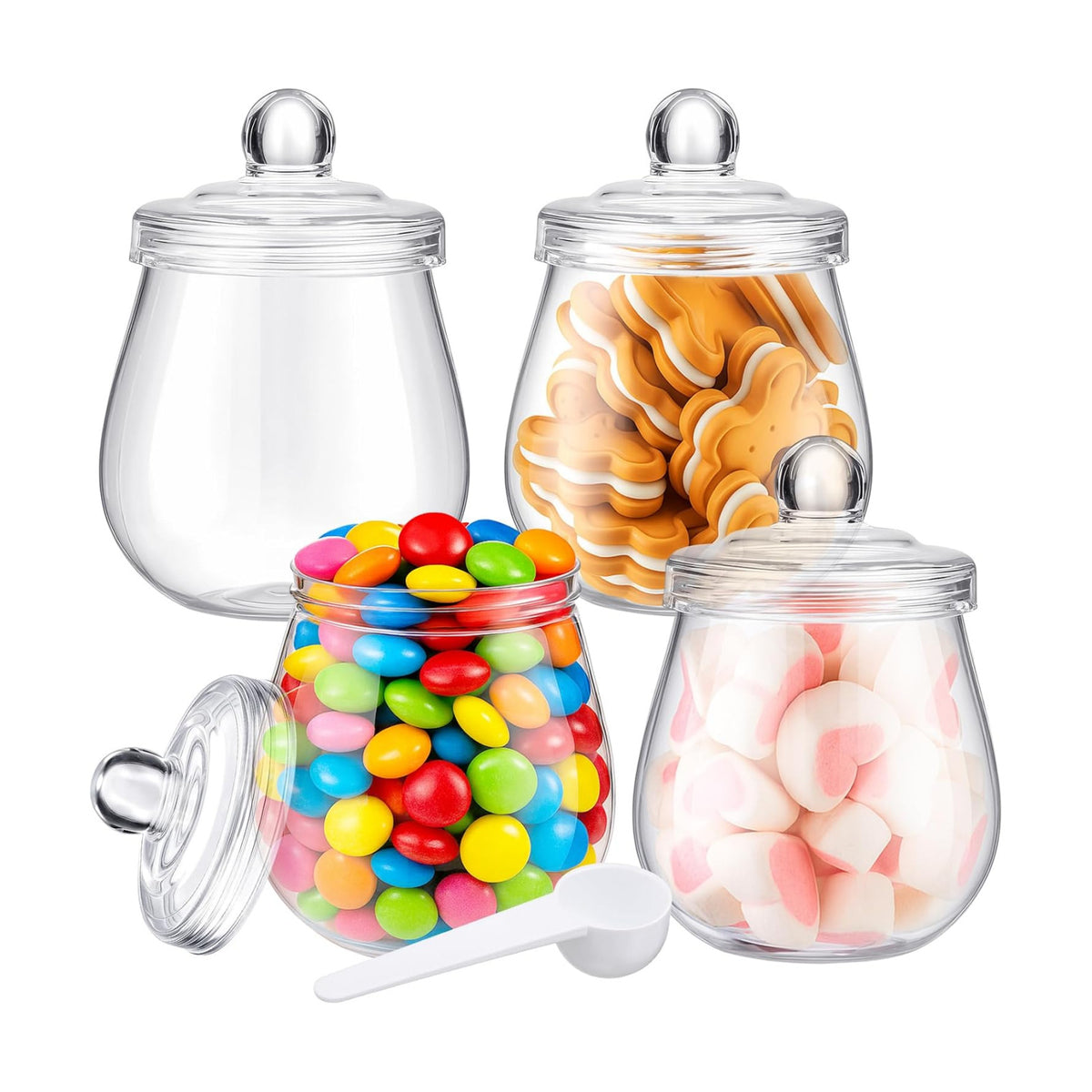 Nuogo 4 Pcs Plastic Candy Jars with Lid Unbreakable,Classic,16 oz