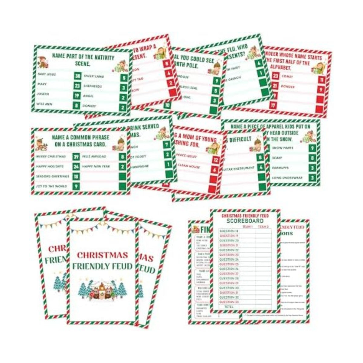 Christmas Friendly Feud Game, Friendly Christmas Party Games for Family Friends Large Groups, Funny Xmas Feud Quiz, Xmas Trivia Party Decoration for Winter Holiday -09