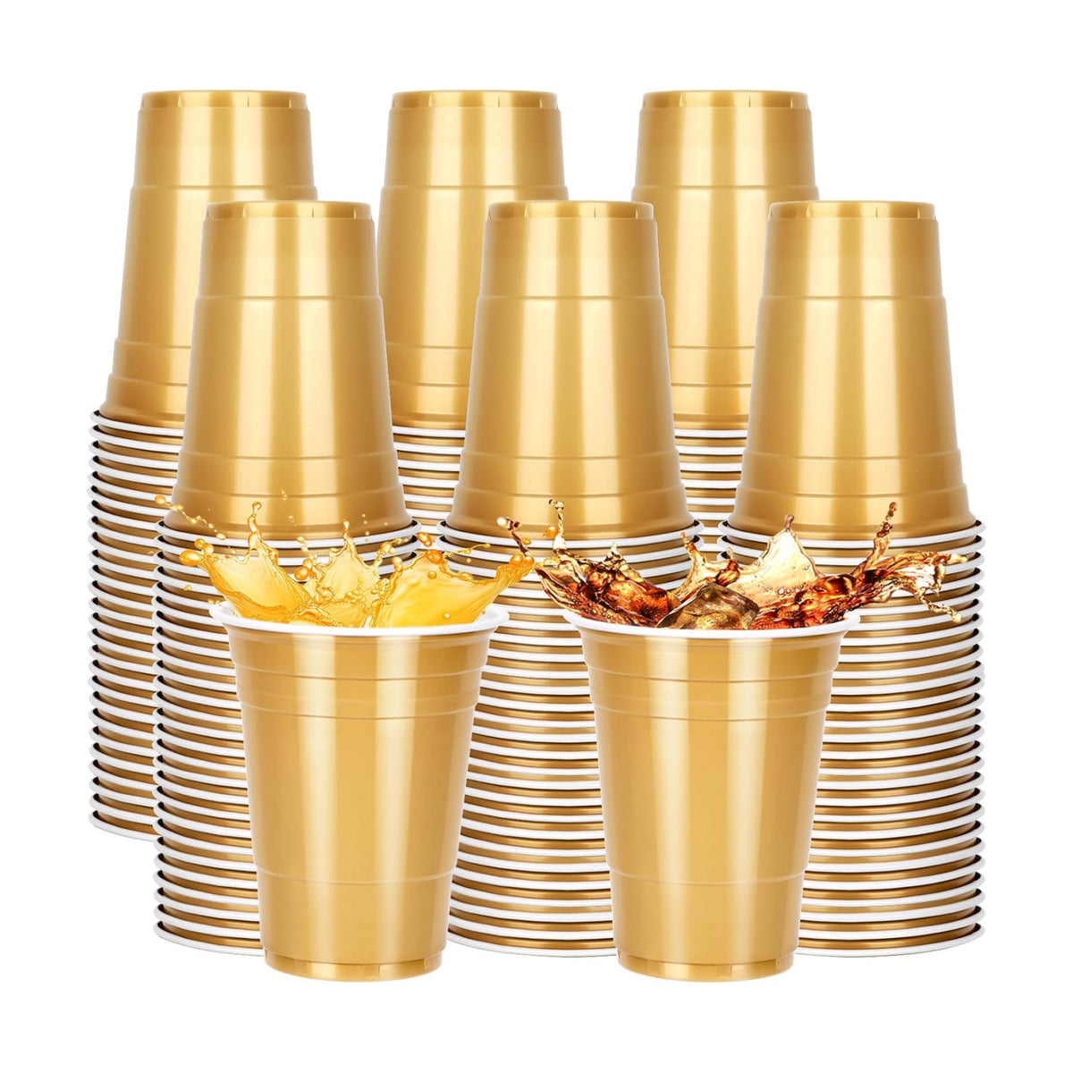 100 Pack Gold Plastic Cups 12 oz, Disposable Bulk Beer Cups for Parties