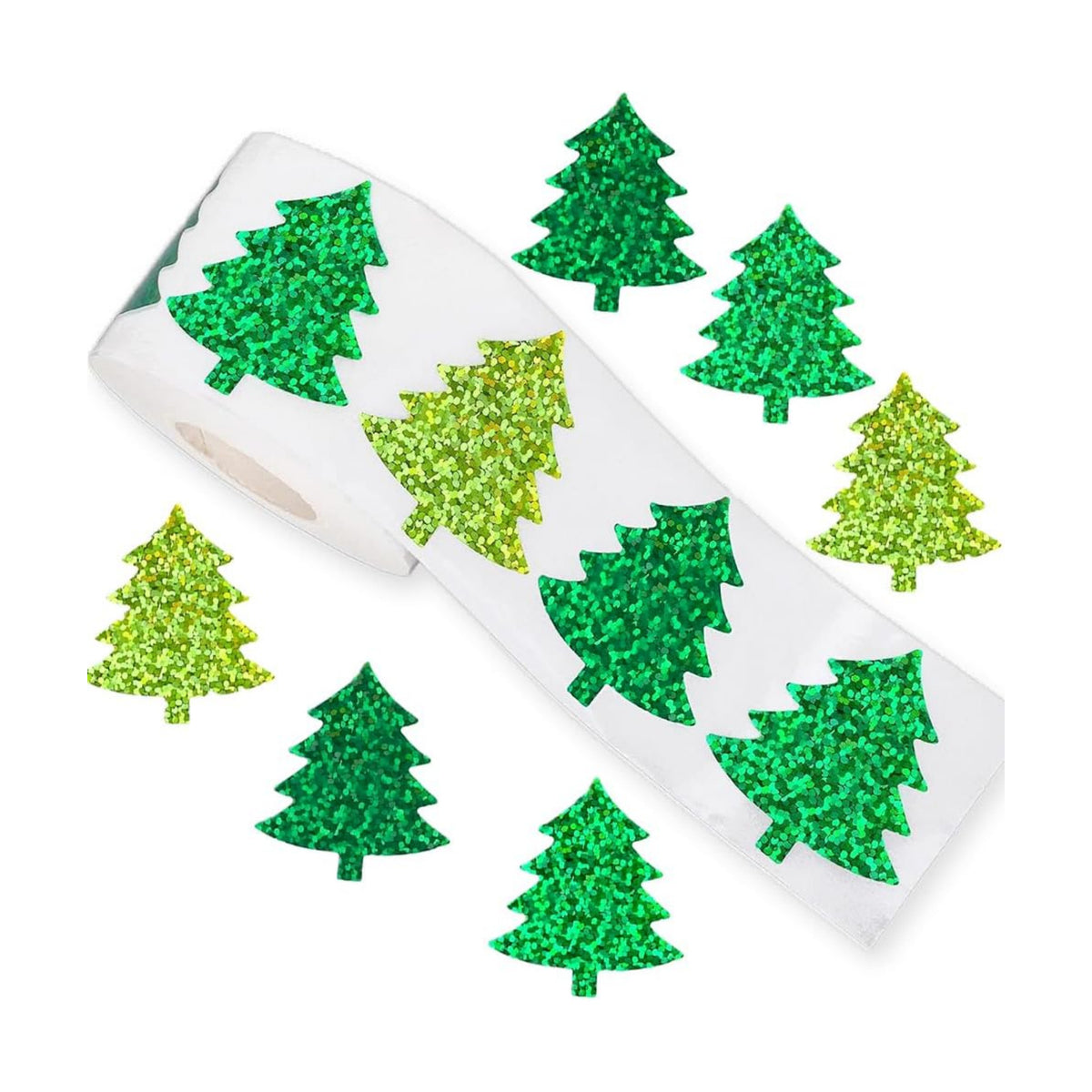 500Pcs Christmas Tree Stickers Roll 1.2in Laser Green Pine Tree Seal Stickers Xmas Waterproof Self-Adhesive Decals for Envelope Journal Decor Gifts Decor