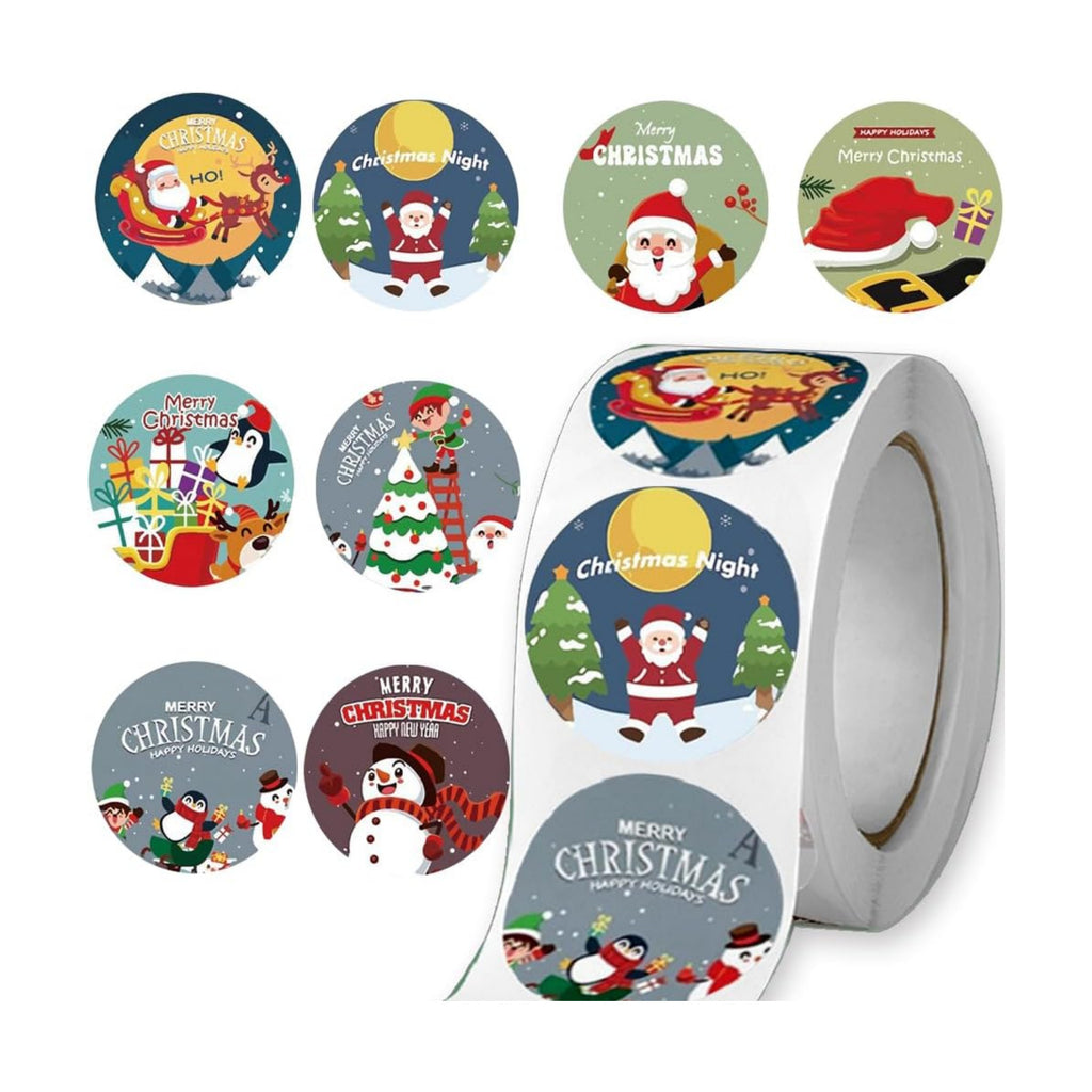 500pcs Christmas Stickers Roll for Cards 8 Designs Santa Claus Snowmen Elk Xmas Winter Holiday Round Adhesive Label Stickers Decal for Xmas Cards DIY Gift & Party Favor Decorations