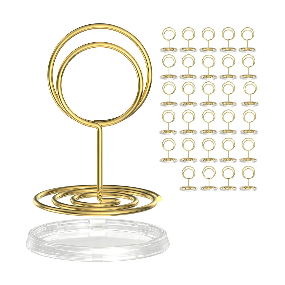 30 Pack Gold Table Number Holders with Clear Stable Base – Metal Place Card Holders for Table, Photo Picture Stands Card Holders for Wedding Party Banquet Restaurant Events (Gold)