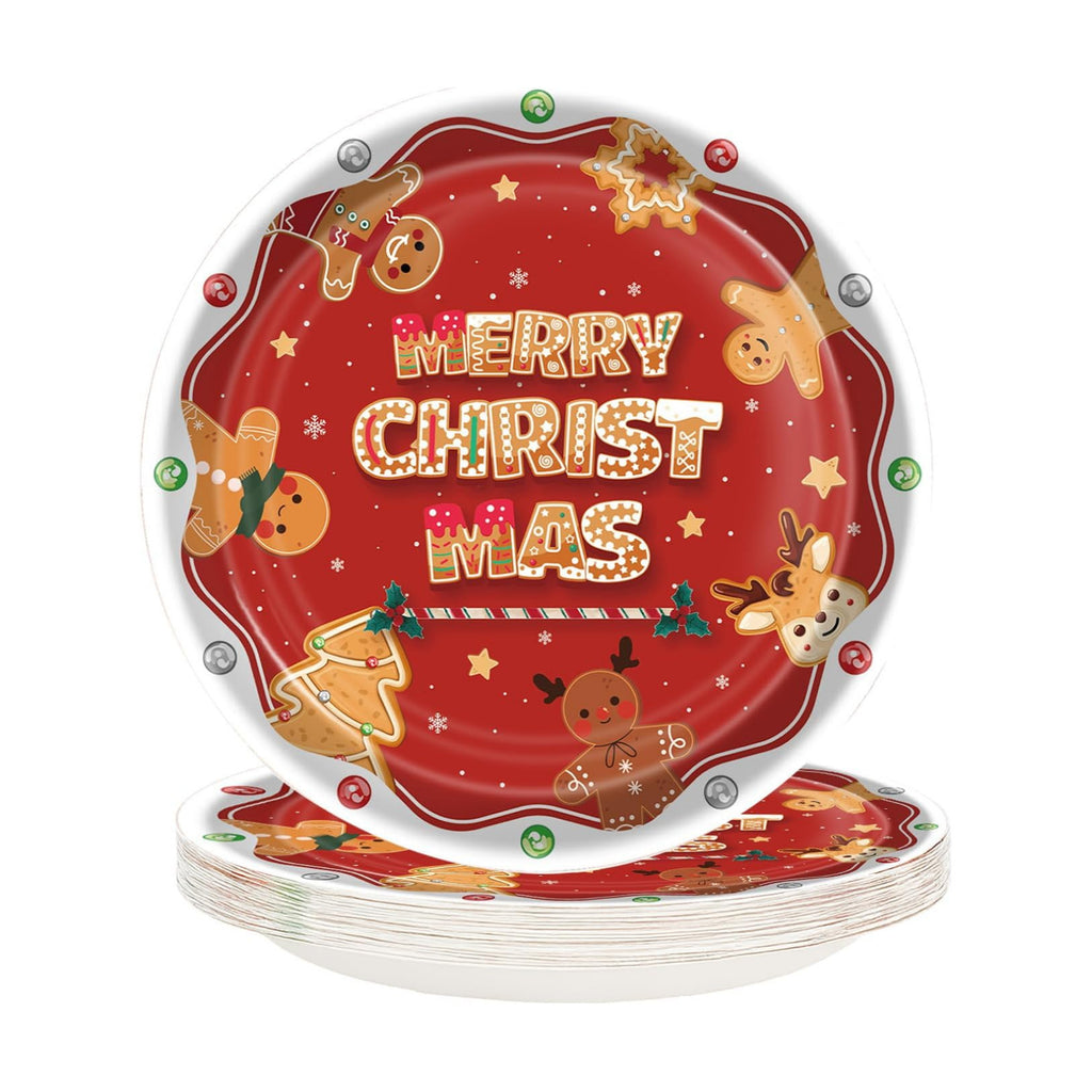 50 Count Christmas Paper Plates 9 Inch Dessert Plates Disposable Tableware Gingerbread Appetizer Plates for Cookie Dinner Brunch Merry Christmas Gender Reveal Party Decorations Supplies