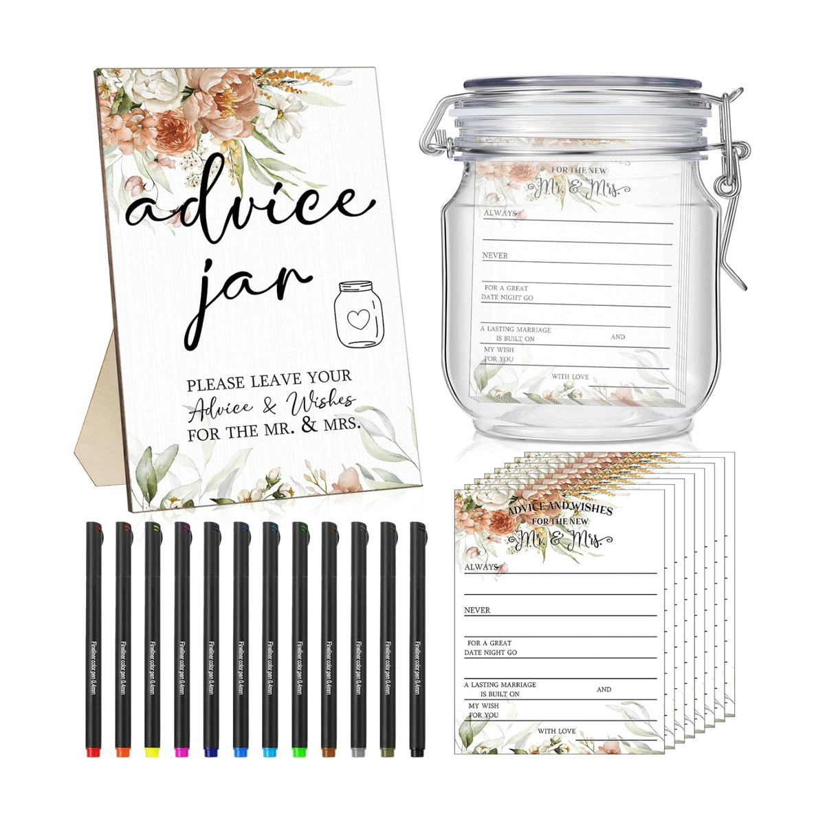 Sintuff 114 Pcs Boho Floral Wedding Advice Jar Cards for the Mr and Mrs