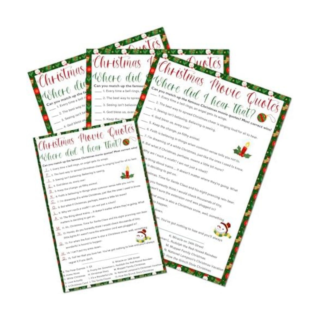 Christmas Movie Quotes Game Card - 20 Game Cards with 1 Answer Card -Film Theme Xmas Party Funny Activity for Family, Adults & Teen - Holiday Christmas Party Supplies & Decoration(Snowman)-A05