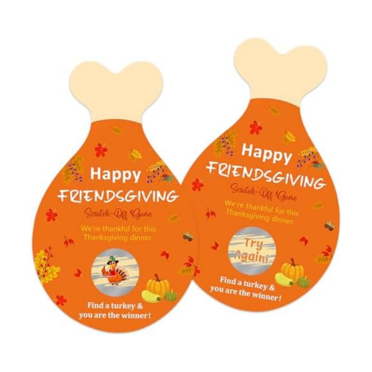 JUESMOS 30Pcs Friendsgiving Scratch off Cards Turkey Legs DIY Scratch Prize Cards Thanksgiving Party Games Fall Harvest Scratch-off Card for Friends Family Adults Fun Thanksgiving Dinner Activities