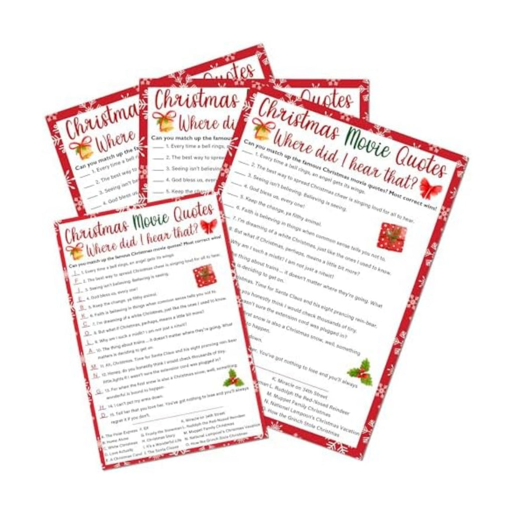 Christmas Movie Quotes Game Card - 20 Holiday Game Cards With 1 Answer Card Set - Film Theme Xmas Party Funny Activity for Family, Adults & Teens - Christmas Party Supplies & Decor(Snowflake) - A03