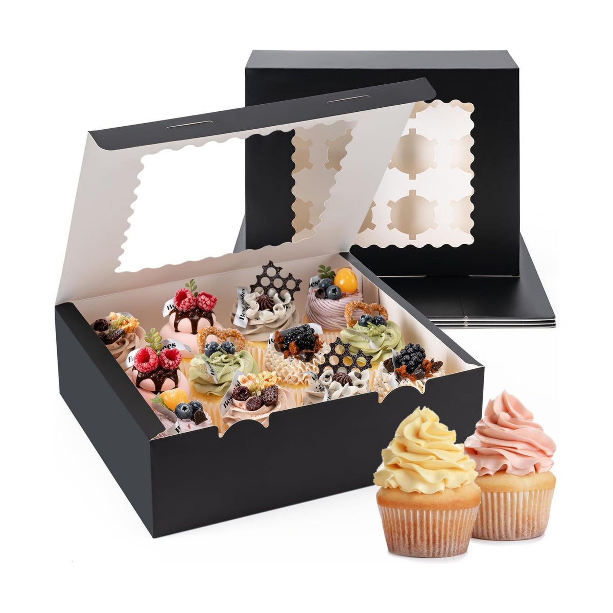 12 Count Cupcake Boxes, 4PCS Cupcake Container with Window and Inserts