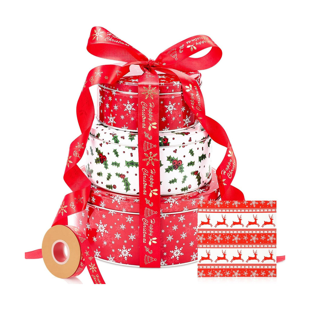 Yaomia 3 Pack Christmas Cookie Tins with Lid Vintage Metal Cookie Tins