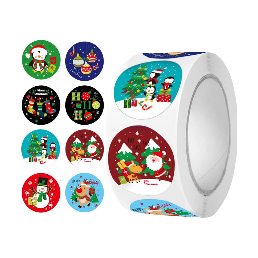 500pcs Small Christmas Roll Stickers - 8 Designs: Santa Claus/Snowmen/Elk - Xmas Holiday Winter Self-Adhesive Stickers for Envelopes Invitations Cards Party Gift Decorations