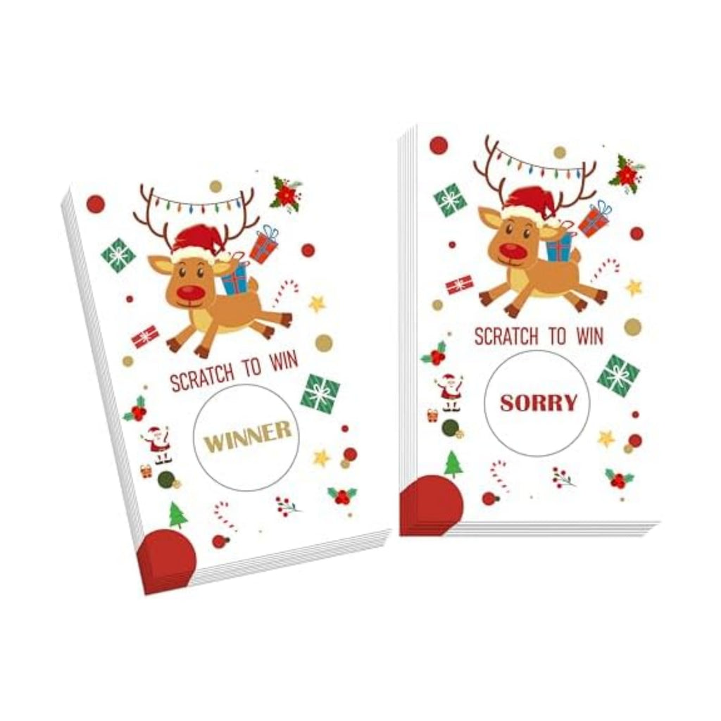 Christmas Scratch Off Game Cards, Christmas Party Game Cards, Reindeer Festive Raffle Games Prizes for Adults Groups, 50 Pcs Xmas Winter Holiday Activities Supplies Decorations -A04