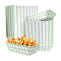 100 Pcs Sage Gingham Paper Food Trays, Pre-Folded Light Green Checkered Disposable Food Boats for Hot Dogs, Fries, Nachos, Snacks, Carnival, Picnic, Baby Shower, Rustic Wedding, BBQ Party Supplies