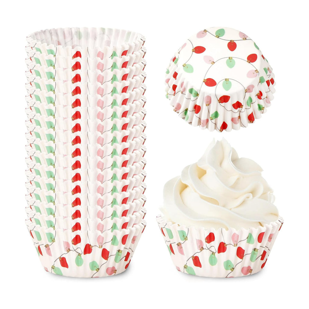 Whaline 300Pcs Christmas Bulb Paper Baking Cups Colorful Xmas Bulbs Cupcake Muffin Liners 2 x 1.2 Inch Winter Holiday Cake Candy Cup Paper Wrappers for Xmas Wedding Birthday Baby Shower Party
