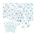 3-Piece 54 x 108 Inch Christmas Snowflake Plastic Tablecloth – Blue and White Disposable Rectangle Table Covers with Snowflake Design for Holiday Parties, Christmas Dinners, and Winter Celebrations