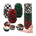 Whaline 600Pcs Christmas Cupcake Wrappers 3 Colors Buffalo Plaid Cupcake Liners Disposable Cake Holders Paper Muffin Cups for Baking Home Kitchen Holiday Party Supplies